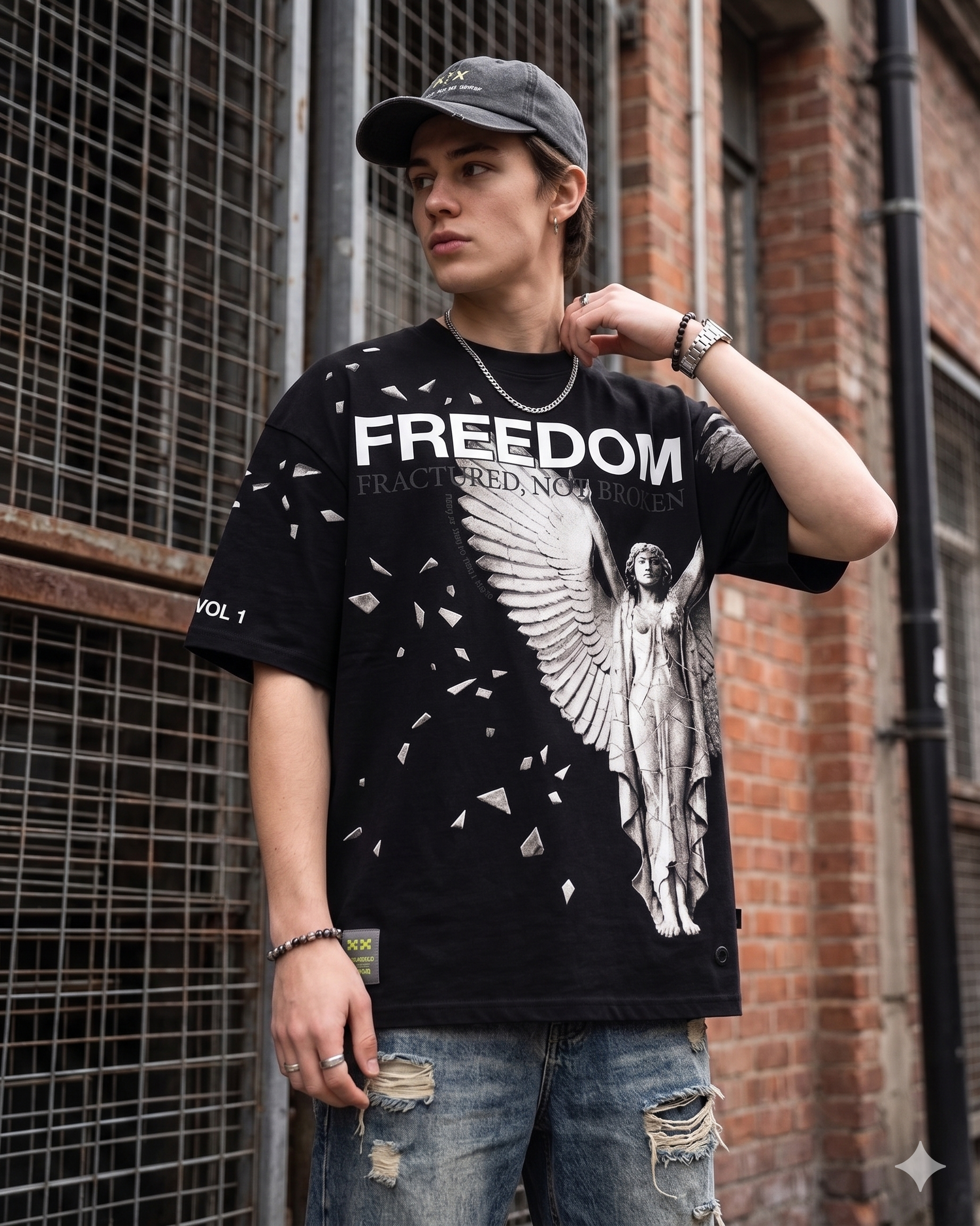 x/x "Freedom" Oversized Graphic Tee – Vol. 1 Black